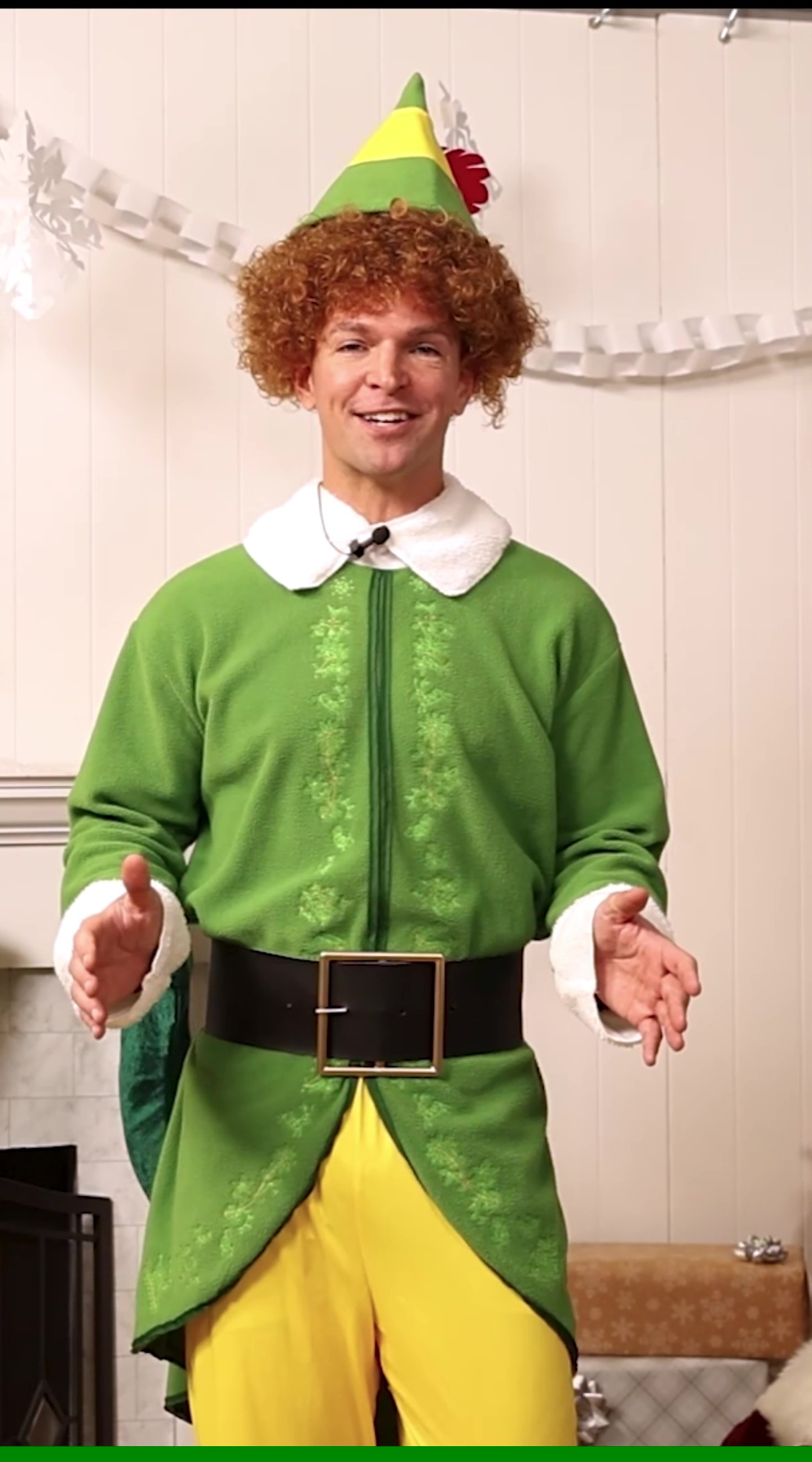 Spread holiday cheer the Buddy way with this Men's Buddy the Elf Costume! Inspired by the beloved Christmas movie, this outfit captures Buddy's signature green coat, yellow tights, and cheerful personality.